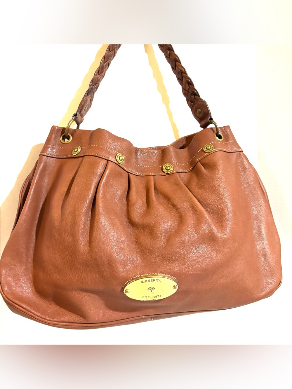 Mulberry Brown Leather Shoulder Bag with Braided Strap